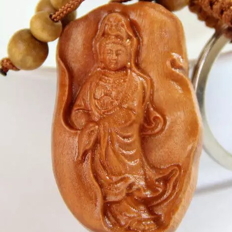 Tibet Dewi Kwan Yin Gantungan Kunci Kayu Ukiran