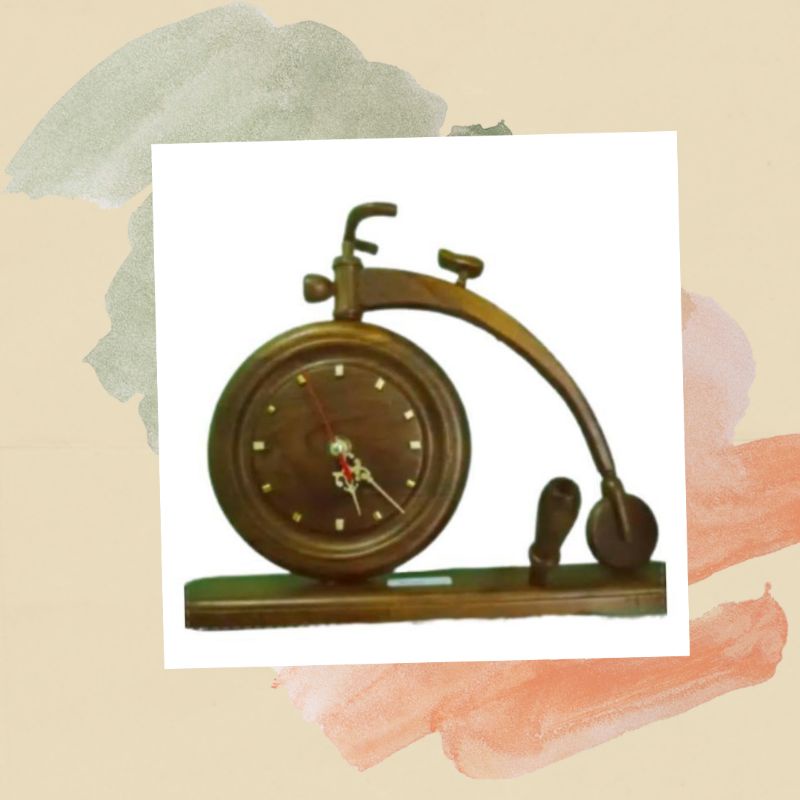 JAM MEJA SEPEDA DUDUK KAYU - JAM MEJA KAYU - ANTIK - VINTAGE - DEKORASI