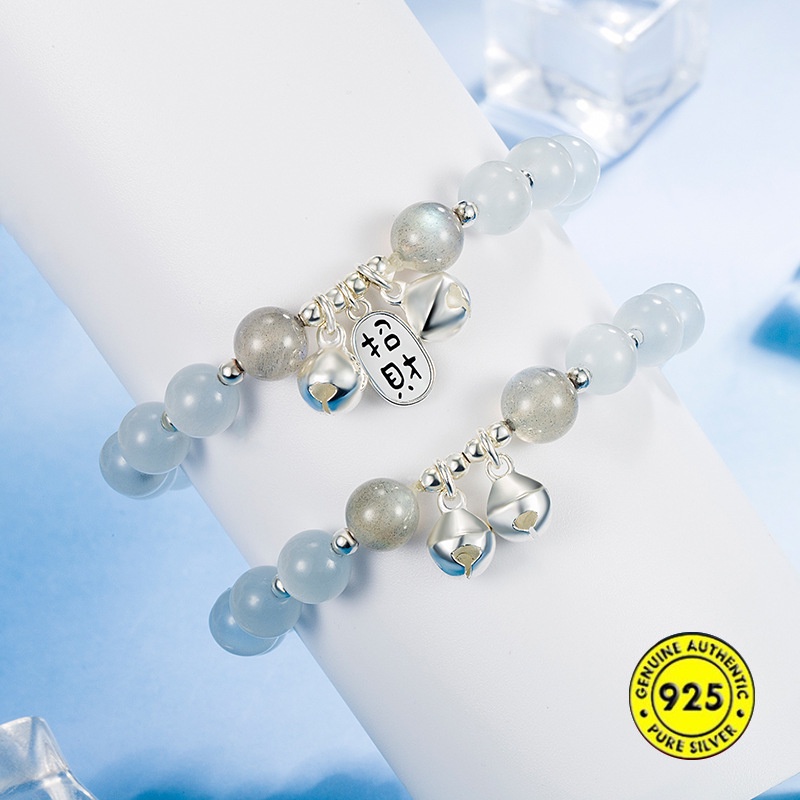 Gelang Tali Elastis Dapat Disesuaikan Bahan S925 Silver Aksen Manik-Manik Keberuntungan Untuk Wanita