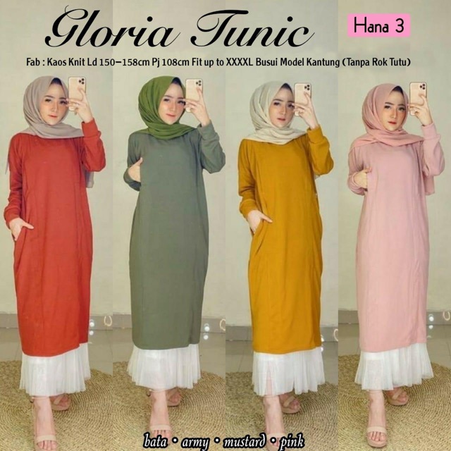 GLORIA LONG TUNIK POLOS  BAHAN  KAOS  KNIT IMPOR FIT SUPER 