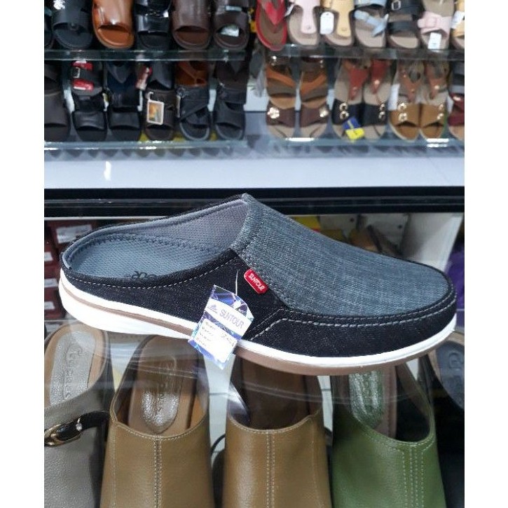 sepatu sandal slop pria Suntour original abu/hitam slop levis/denim