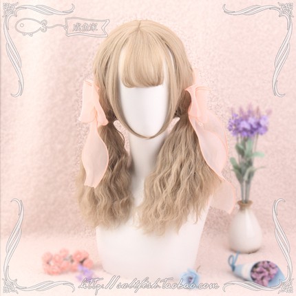 LOL-143 wig rambut palsu daily lolita korea kpop cosplay mermaid wave blonde