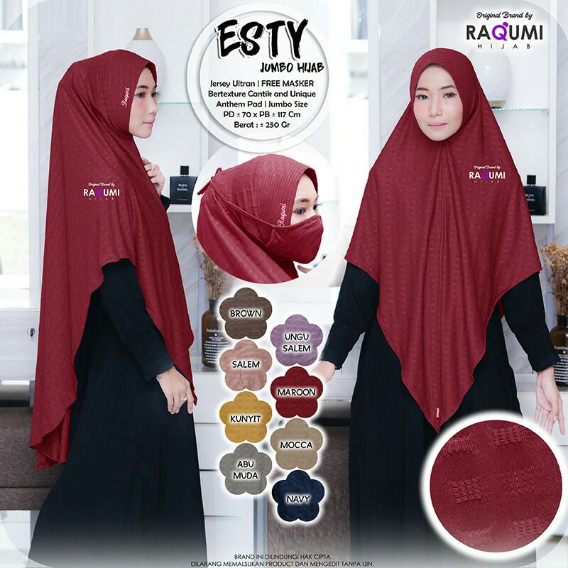 Hijab Instant Jumbo Terbaru Esty Original Raqumi / Hijab Jumbo
