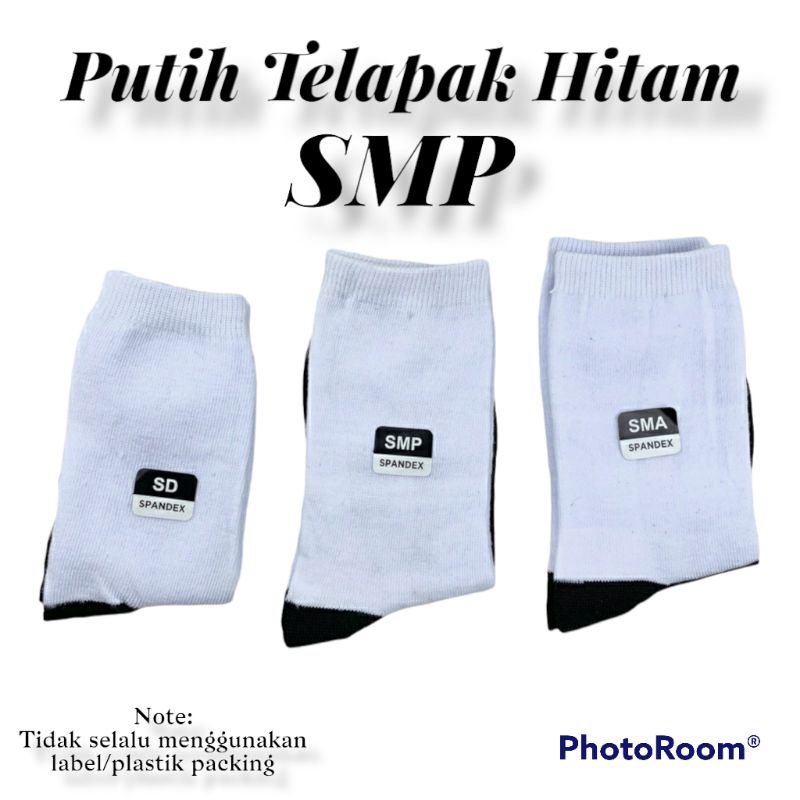 Kaos Kaki Sekolah Panjang Putih Telapak Hitam SD SMP SMA Bahan Cotton Lembut