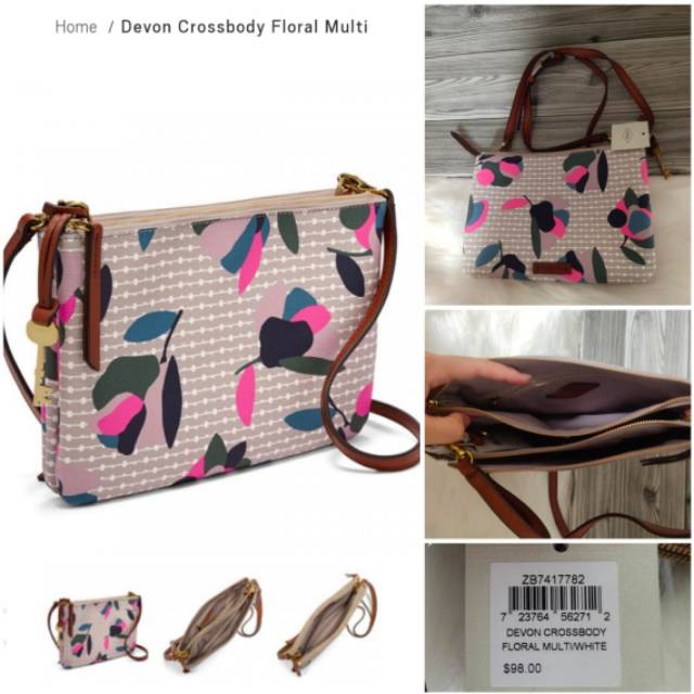 FOSSIL Devon Crossbody Grey Floral Original