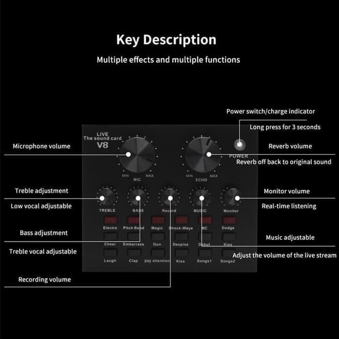 NVsport USB Soundcard V8 Original Mixer Audio Mini Sound Card Untuk Live Broadcast Microphone Headset HP PC Mac-8