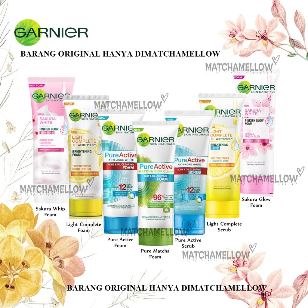❄️MATCHA❄️ GARNIER FACIAL FOAM / LIGHT COMPLETE / SAKURA WHITE WHIP / PURE ACTIVE SCRUB SABUN WAJAH