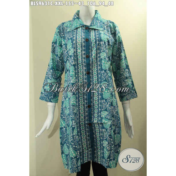 Baju Batik Modis Cocok Untuk Kerja Dan Hangout Size XXL, Blouse Wanita Gemuk Model Krah BLS 9631 C