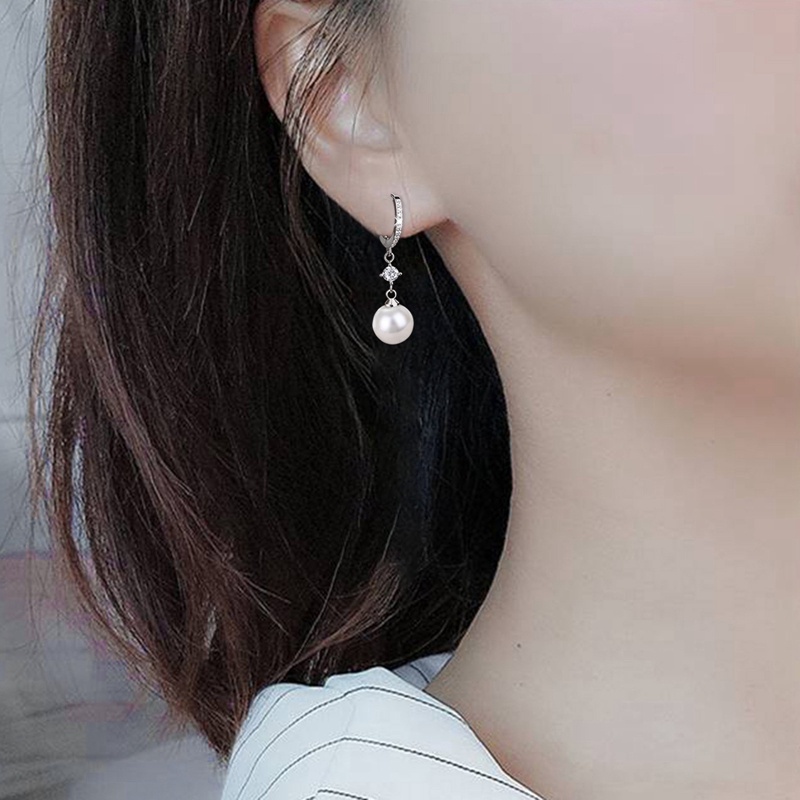 Fancyqube Anting Hoop Menjuntai Hias Mutiara Imitasi Warna Silver Untuk Wanita