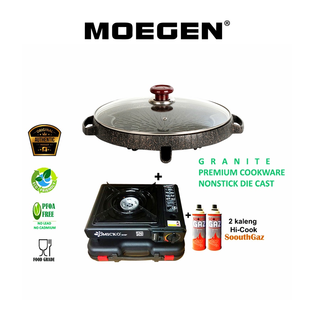 ORIGINAL MOEGEN Germany bulgogi pan 32cm grill bbq + tutup kaca + kompor portable + gas