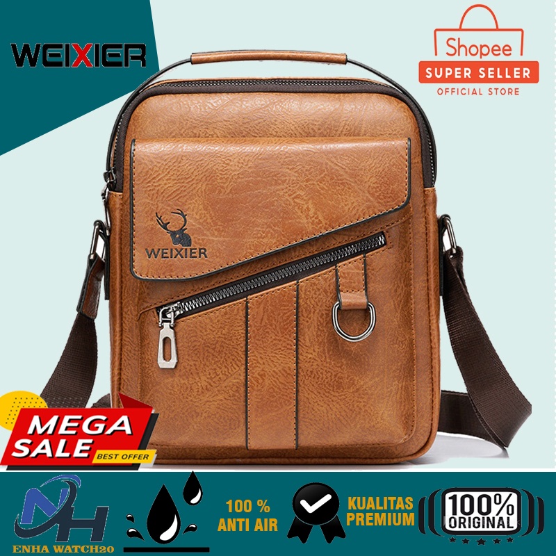 Tas Selempang Cowok Import WEIXIER 8632 - Tas Slempang Messenger Pria Kulit Premium Anti Air - Tas T