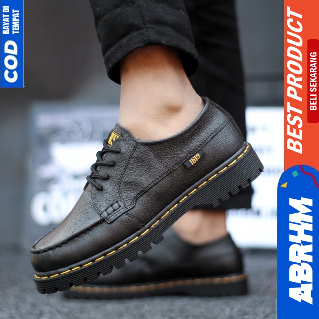 Sepatu Formal Docmart Kulit Asli Pantofel Kerja Hitam Pria Abrhm Zapato