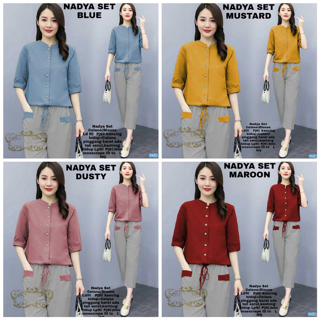 Nadya Set/set wanita/setelan celana panjang/setelan blus wanita/setelan blus cewe