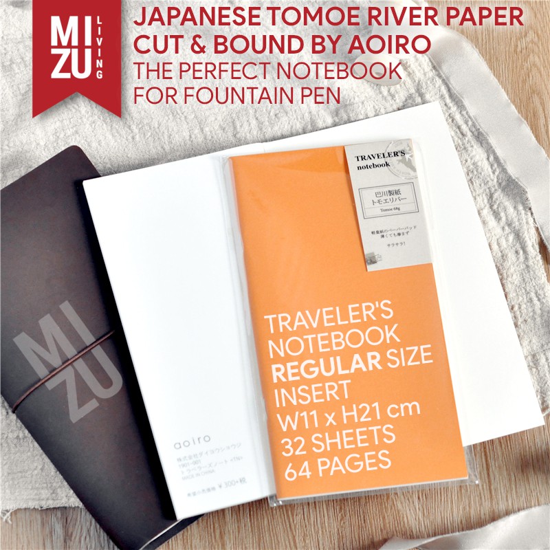 TOMOE RIVER Travelers Notebook Regular Size 64Pages Kertas Special Fountain Pen Paper