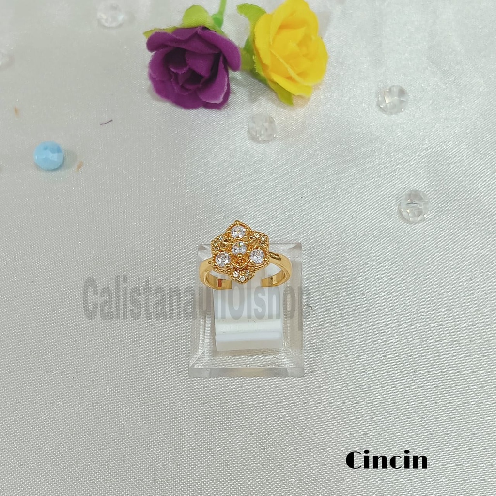 GELANG+CINCIN BUNGA DAHLIA MANIS PERHIASAN EMAS  KOREA ANTI KARAT DAN ANTI LUNTUR