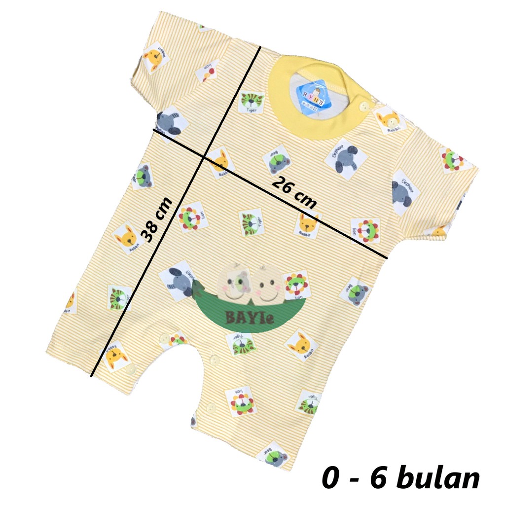 BAYIe - Baju Bayi Hansop/Jumper/Romper lengan Pendek Warna RYN'S usia 0 - 6 bulan 100% katun