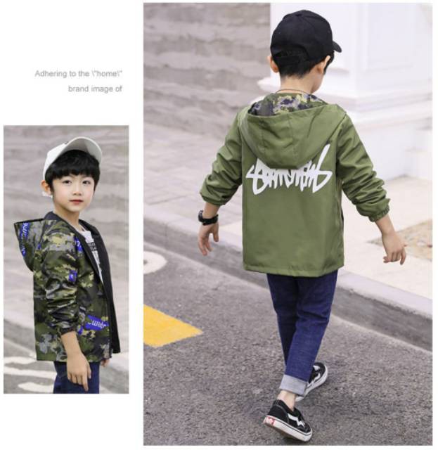 AS Jaket anak laki laki reversible motif army