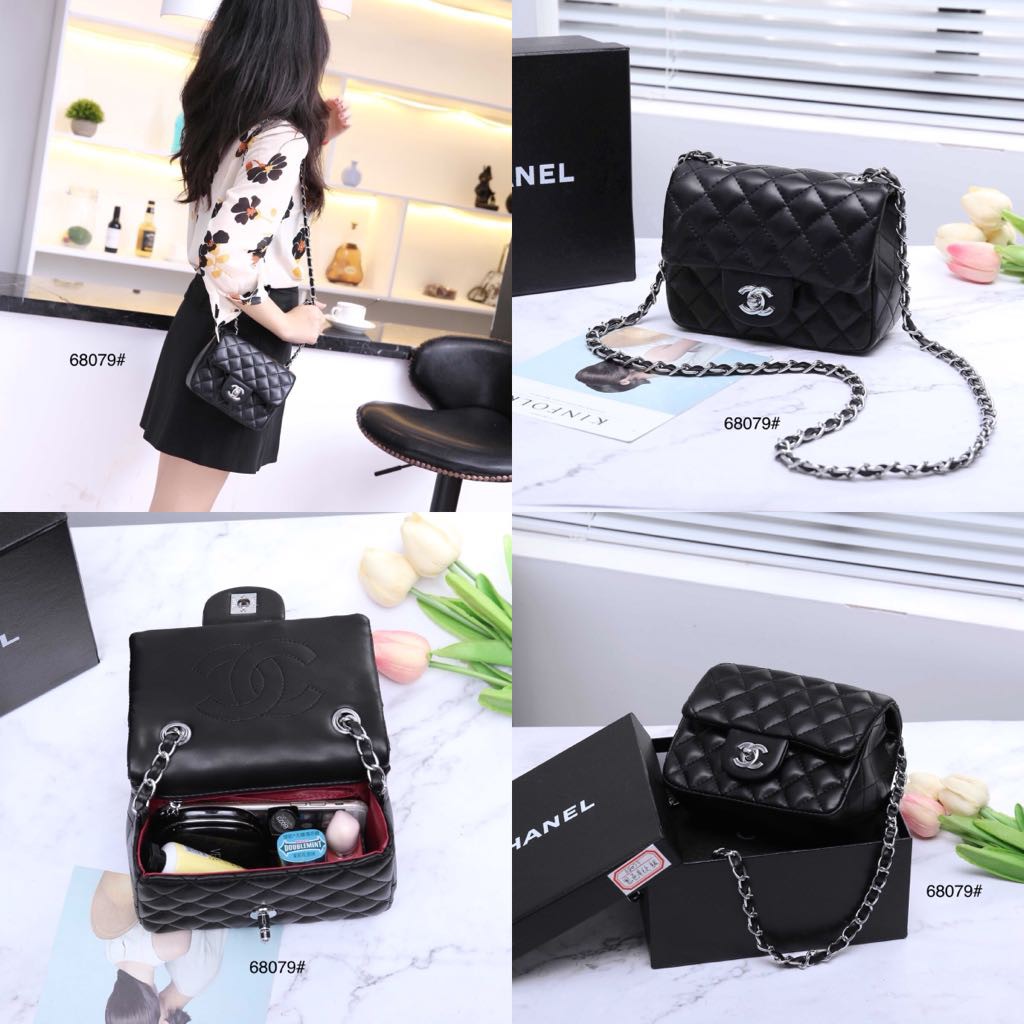 Chanel Classic Silver HDW 68079 VAL with Box Mini TAS SELEMPANG TAS BRANDED SLING BAG TAS MURAH