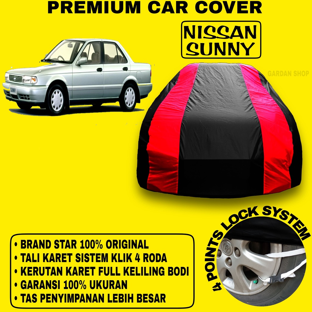 Body Cover NISSAN SUNNY Sarung Strip MERAH Penutup Pelindung Bodi Mobil Nissan Sunny Waterproof PREMIUM