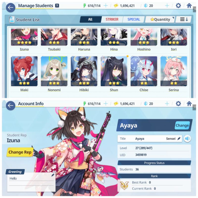 Akun Blue Archive Full Meta Pvp level 27 fresh *3 Iori Hibiki Shun Haruna Hina Hoshino Makii *4 izun
