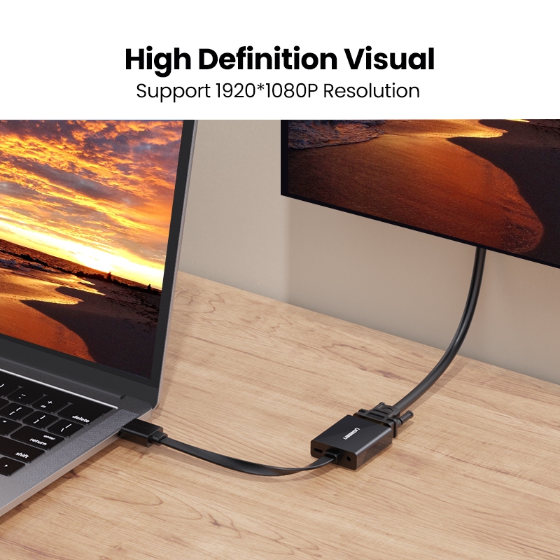 【Stok Produk di Indonesia】Ugreen 25CM Kabel Konverter HDMI Ke VGA 1080P 60Hz Panjang  Untuk Xbox 360 PS4 PC Laptop TV Box