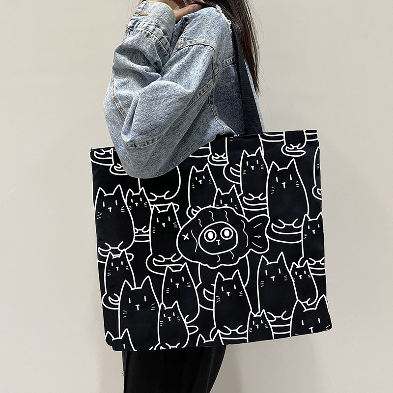 CHIKOISME - BiuBiu Totebag Tote Bag Cat Motif Abstrak Kanvas Kucing Aestethic Sablon Sekolah Kuliah NR