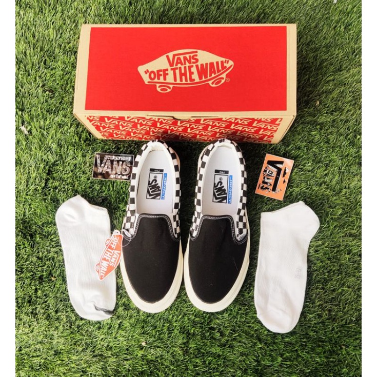 SEPATU PRIA VANSS SLIP-ON CHACKERBOARD HITAM OG WAFLE DT BNIB MADE IN CHINA PREMIUM IMPORT SEPATU WANITA SEPATU SNEAKERS