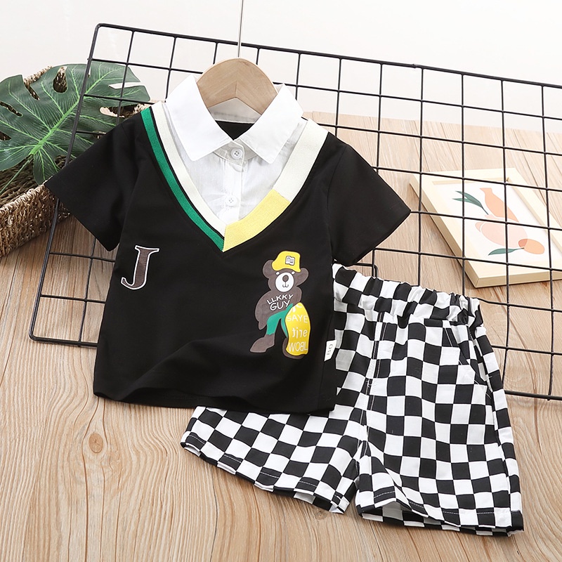 Setelan Anak Laki Laki Jeans Set LEON Baju Anak Musim Panas Korean Style Import