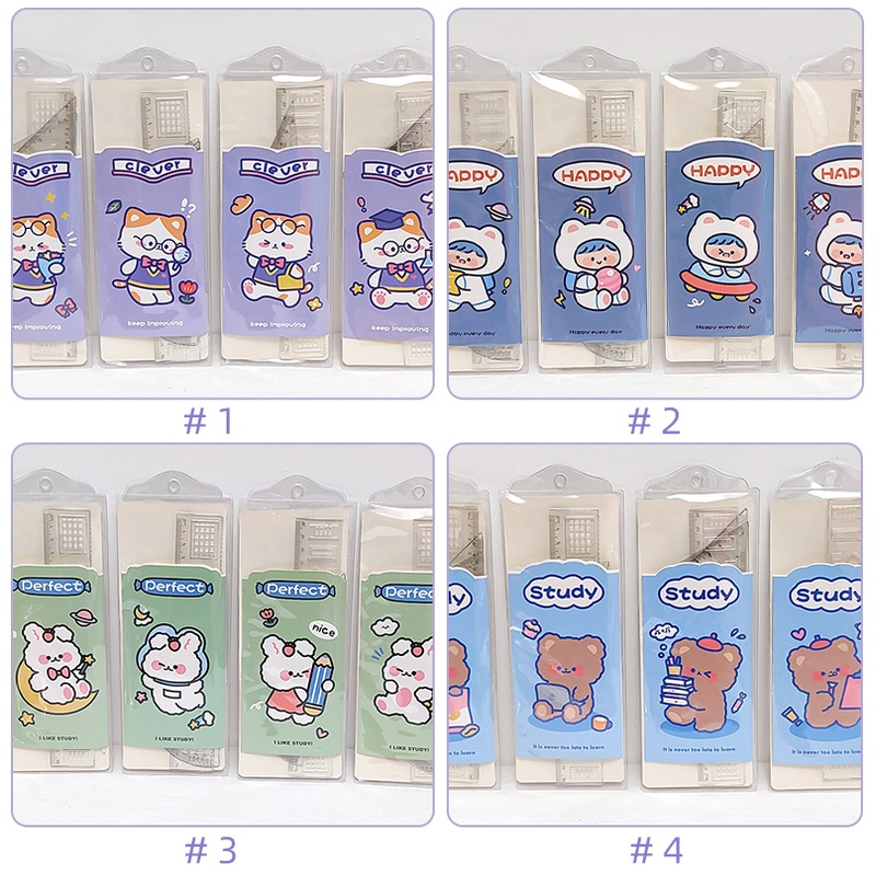 4pcs / Set Penggaris Transparan Portable Motif Kartun Lucu Untuk Pelajar
