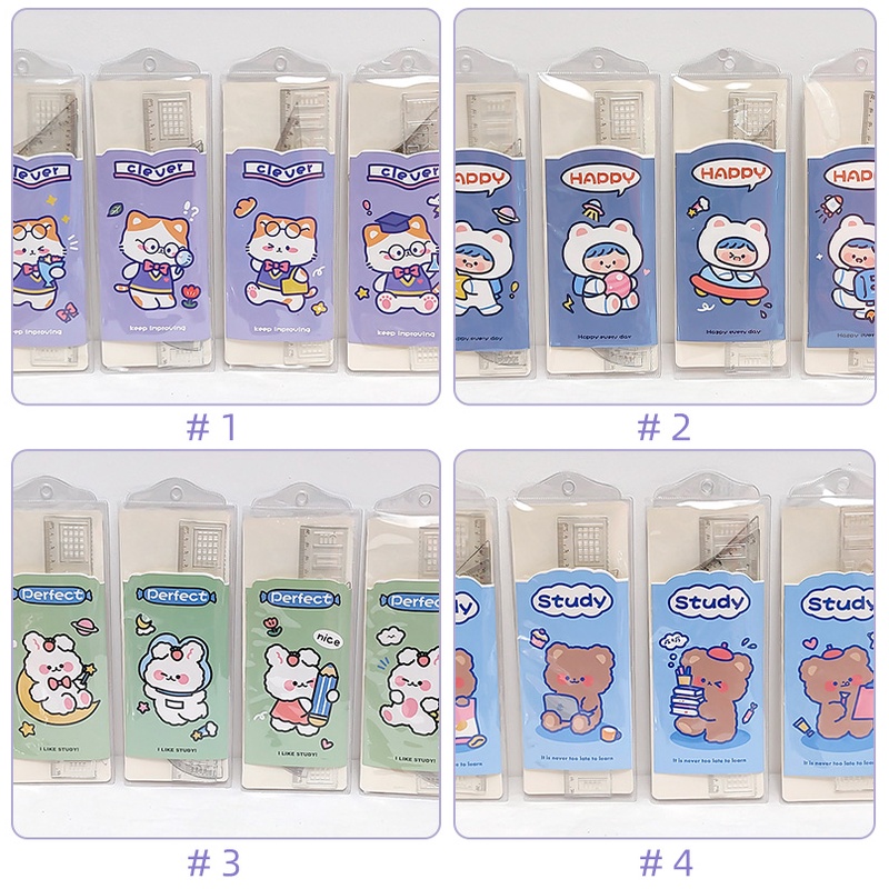 4pcs / Set Penggaris Plastik Transparan Motif Kartun Untuk Pelajar