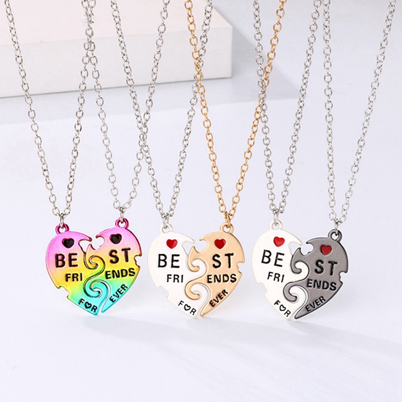2pcs / Set Kalung Persahabatan Bentuk Hati 3 Warna Untuk Wanita
