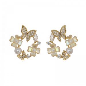 Fashion Fairy Butterfly Pearl Earrings Temperament Korea S925 Silver Needle Earrings For Women