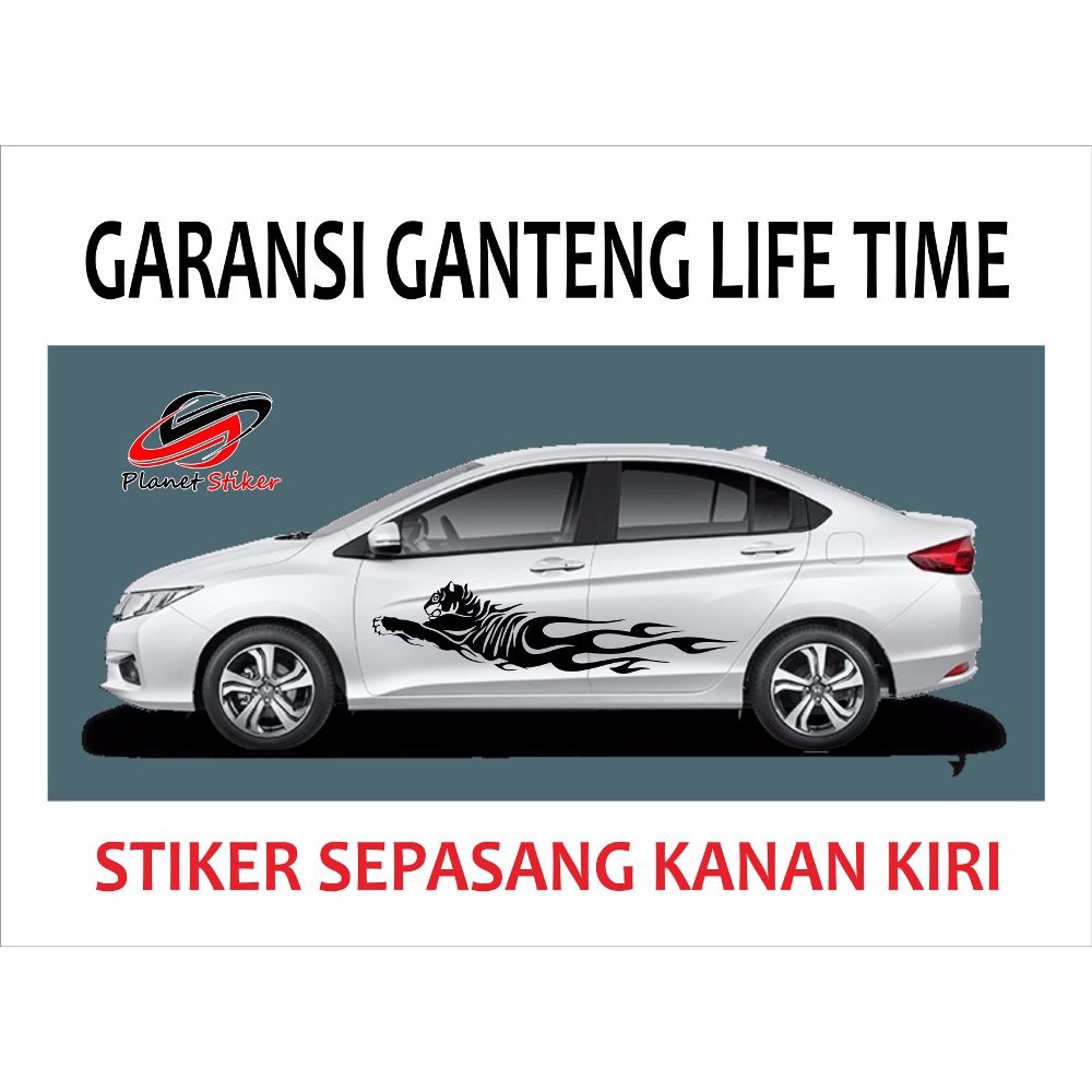 STIKER MOBIL CUTTING STICKER MOTIF TIGER FIRE ALL MOBIL SEDAN SEPASANG MURAH KUALITAS