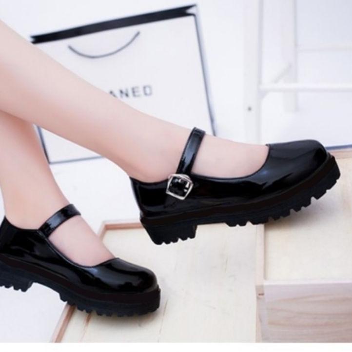 (TERPERCAYA) Sepatu Lolita Wanita Jepang Sepatu Mary Jane Wanita Hitam Oxford Kulit Lucu Platform Te
