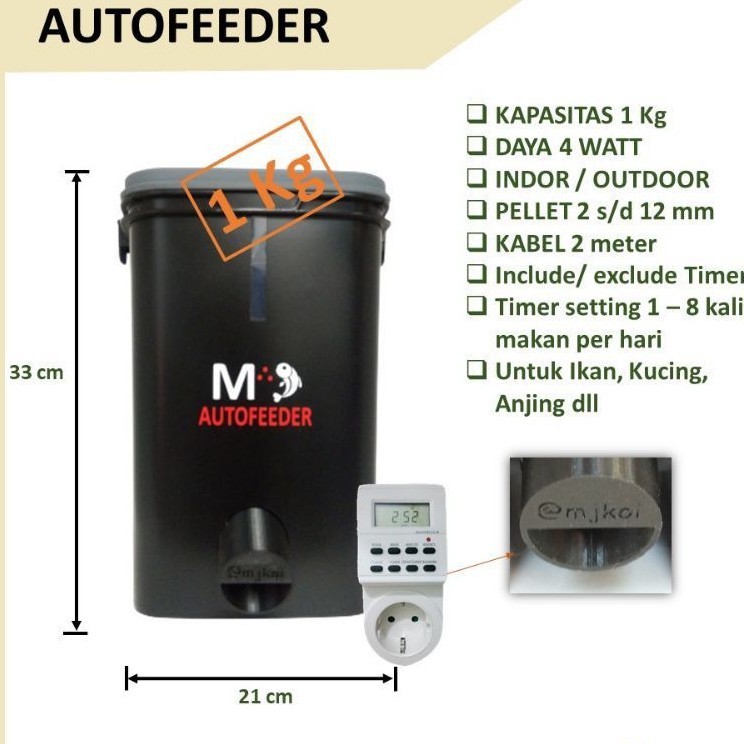 Autofeeder kapasitas pakan 1 kg (ikan, anjing, kucing)