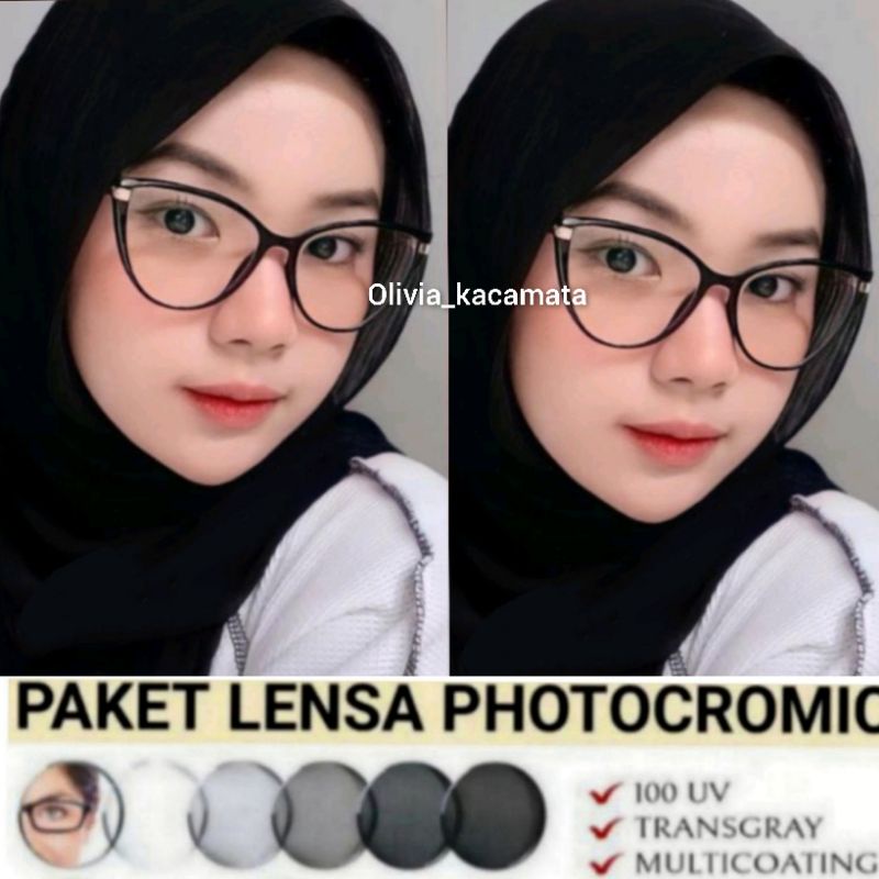 kacamata wanita cat Eye paket lensa photocromic bisa request minus normal clynder