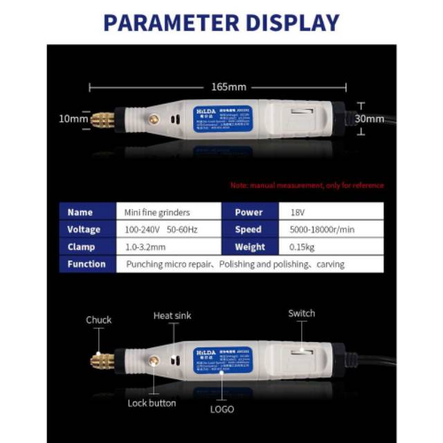 Hilda Mesin Bor Mini Grinder Die Tuner Ukir Porting 18V 18000RPM