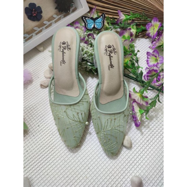 sepatu Hijau mint tinggi 5cm kaca