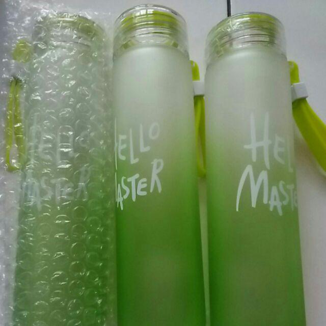 Hello Master + Pouch Warna 450ml Botol Minum Kaca / Botol Air / Water Glass Bottle
