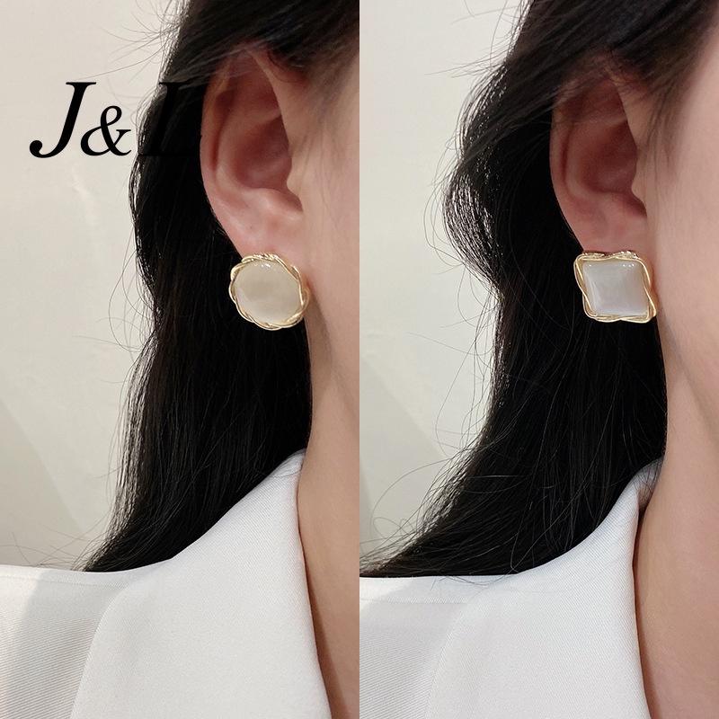 Fashion Temperament Women Jewelry Alloy Geometry Opal Stud Earrings