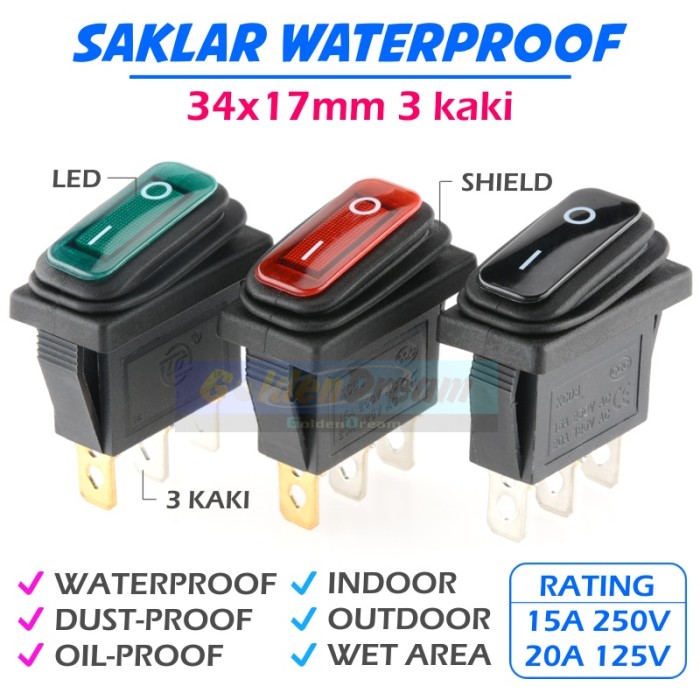 Saklar Waterproof 34x17mm LED Anti Air Debu Minyak Karet Silicone - Merah