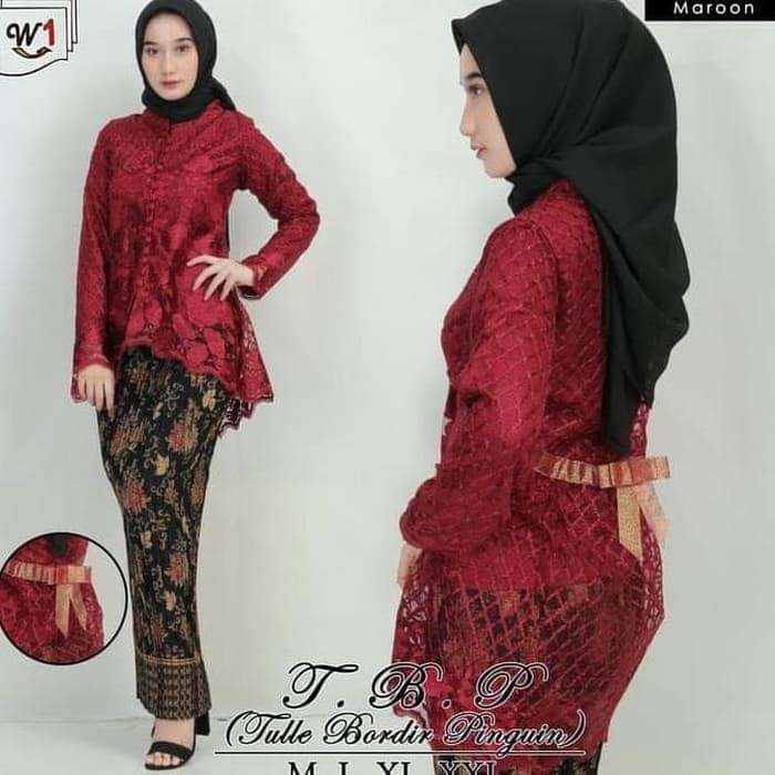 set kebaya tulle bordir pinguin berkualitas