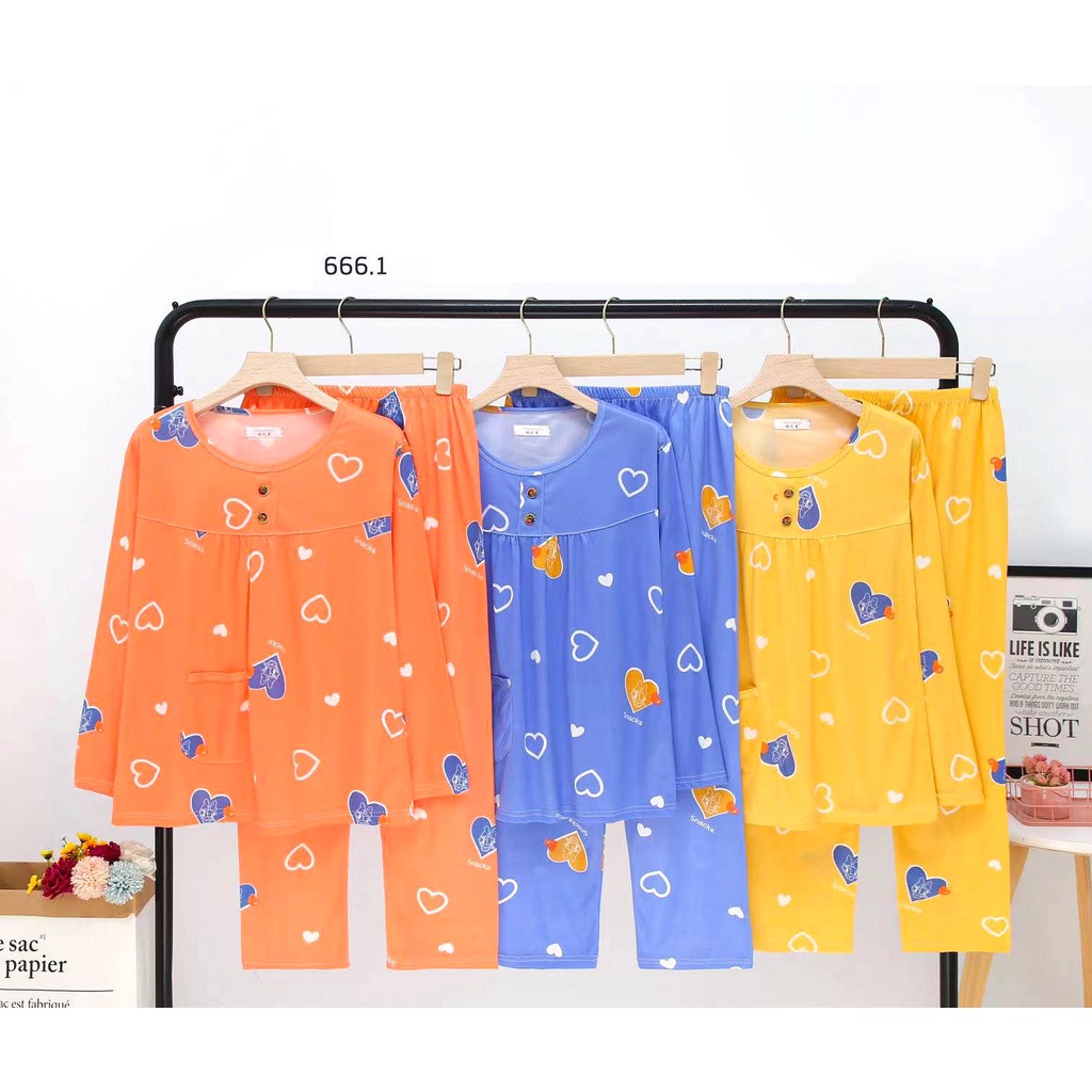 BEE - Stelan Baju Tidur Piyama Dewasa Lengan Panjang All Size Motif Lucu