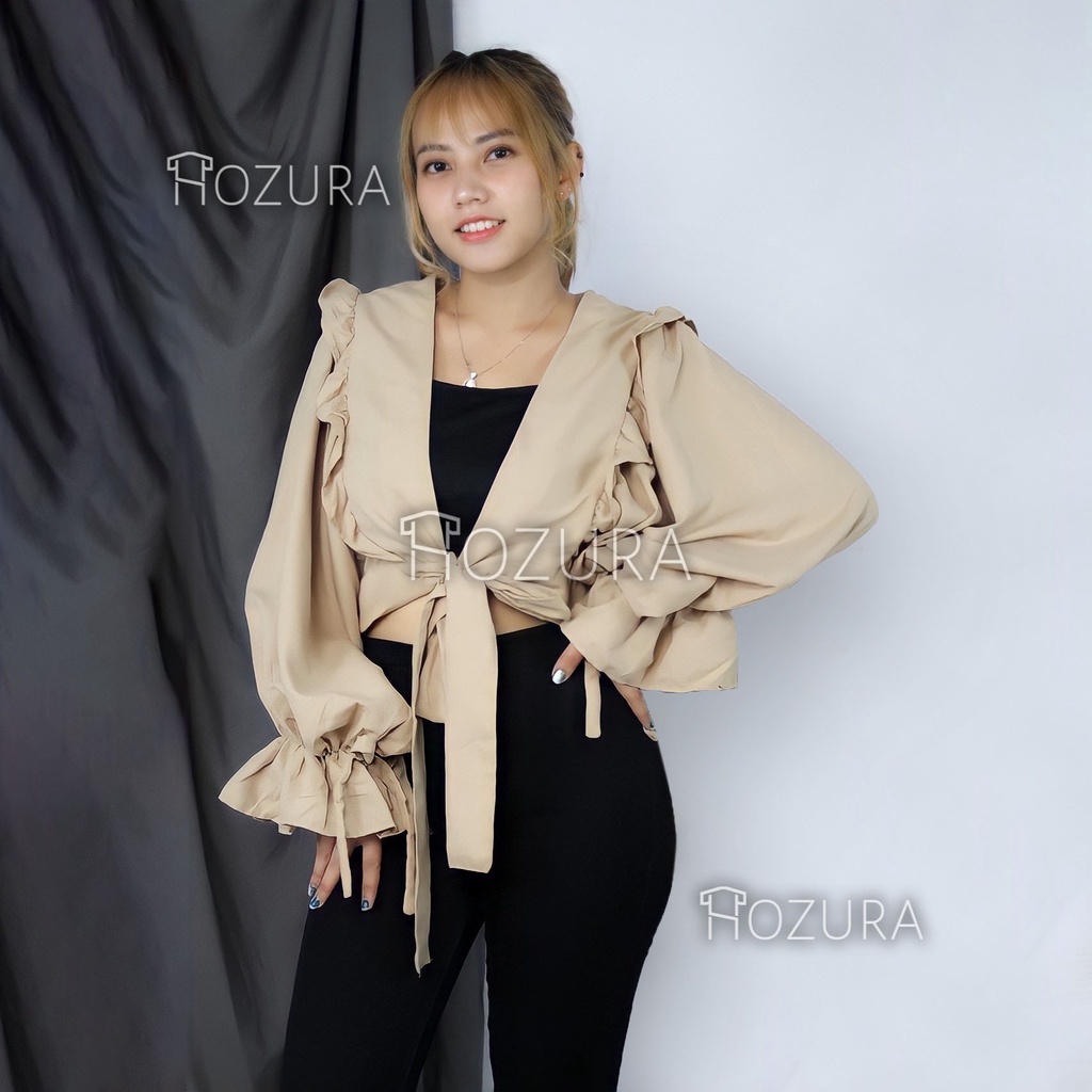 HOZURA - Outer Wanita Gracia - Luaran Wanita - Blouse Outer Wanita - Felecia Basic Outer Atasan Wanita - Kardigan Premium - Cardigan Korea Model Terbaru Murah - Outer Cardigan Wanita Bahan Moscrepe - Korean Style - Baju atasan Mewah COD Gratis Ongkir