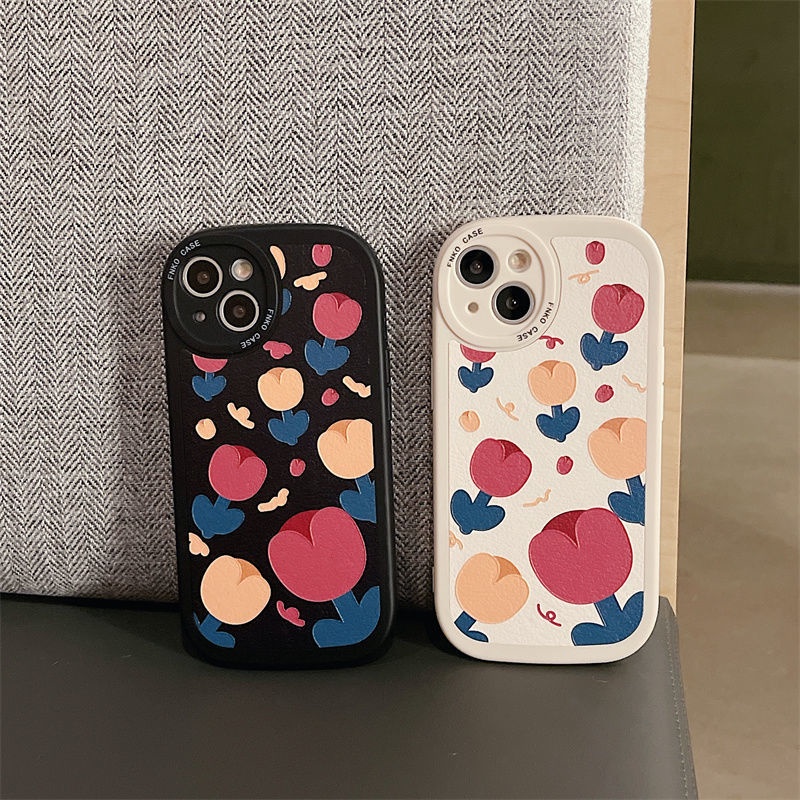 Round Phone Lens Design Tulip Pattern For IPhone 12 13 11 Pro Max X Xs Max Xr 7 8 Plus Silicone Phone Case Yjx4