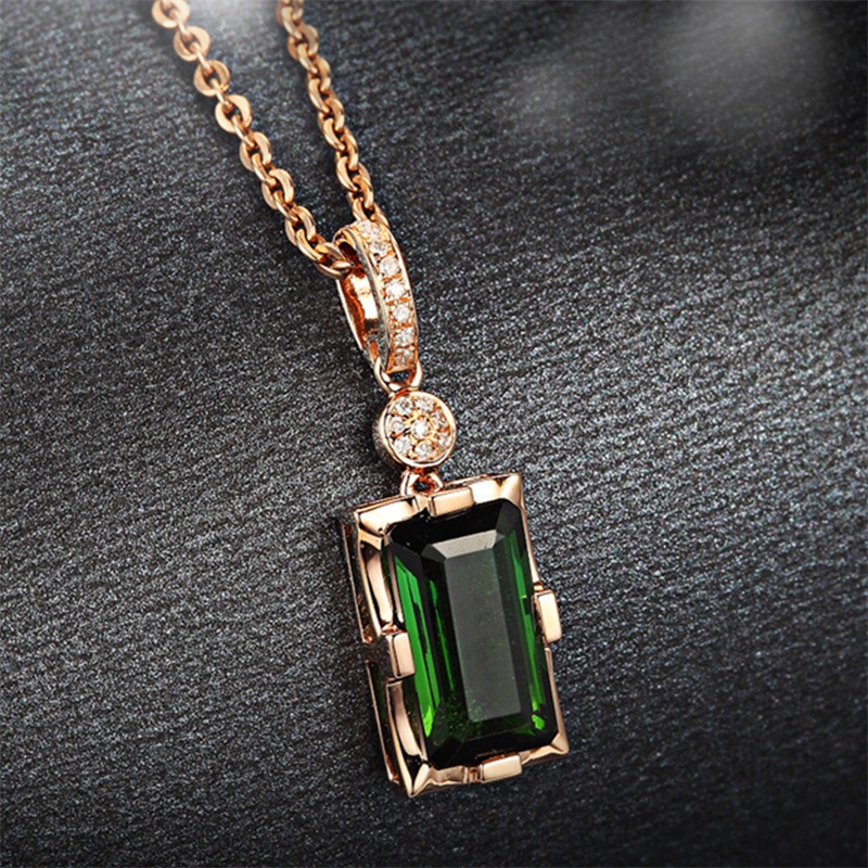 [Ready Stock]Fashion 18K Rose Gold Plated Emerald Pendant Necklace