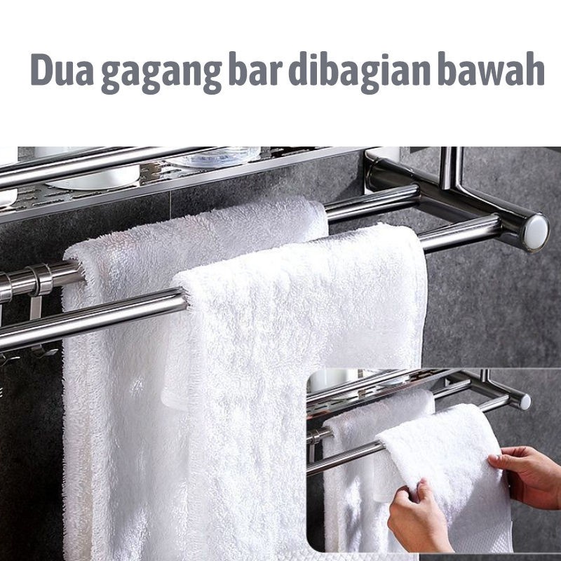 Rak Handuk Kamar Mandi Dinding Rak Stainless Rak Kamar Mandi Rak Sabun Kamar MandiDapat Dipasang Tanpa Pengeboran