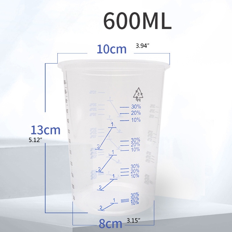 SIY  50Pcs Disposable Clear Graduated Plastic Mixing Cups for Paint UV Resin Epoxy 20 Oz 600ml Measuring Ratios 2-1 3-1 4-1