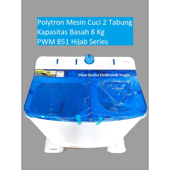 Polytron Mesin Cuci 2 Tabung 8 Kg PWM 851 Hijab Series PWM-851 Twin