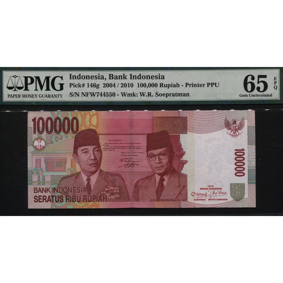 NFW744550 100000 P146g PMG 65  GEM UNC  KOLEKSI UANG KUNO MAHAR